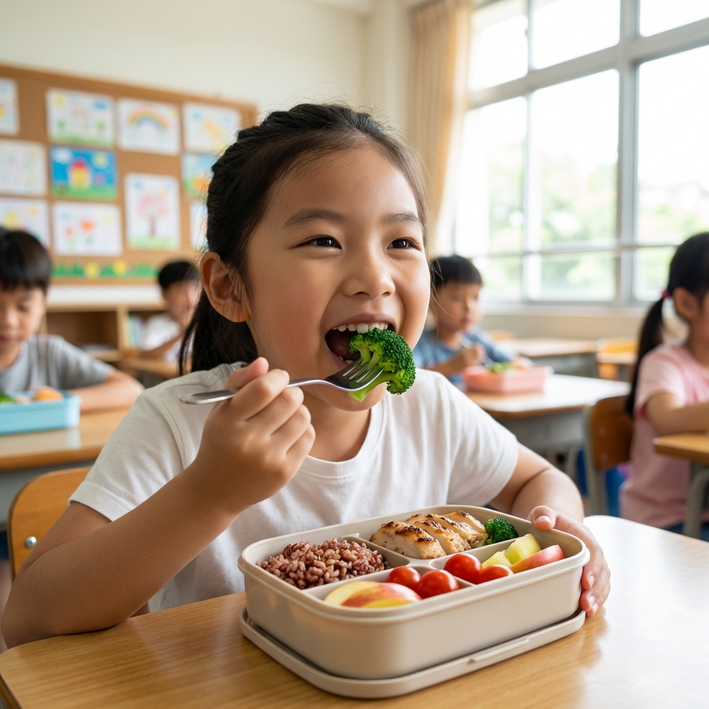 Anak Sekolah Menikmati Makan Siang Bergizi